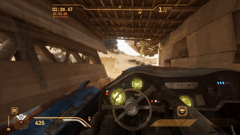 STAR WARS Galactic Racer VR: Cockpit zwischen den Wracks der Wüstenstrecke