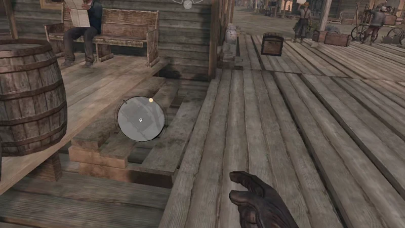 Red Dead Redemption auf Quest 3: linke Minimap und Hand aus dem eigenen VR-Test