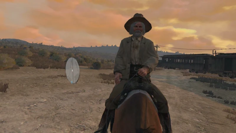 Red Dead Redemption auf Quest 3: Ein Reiter direkt vor uns in der Spielwelt – eigene Quest-3-Aufnahme.